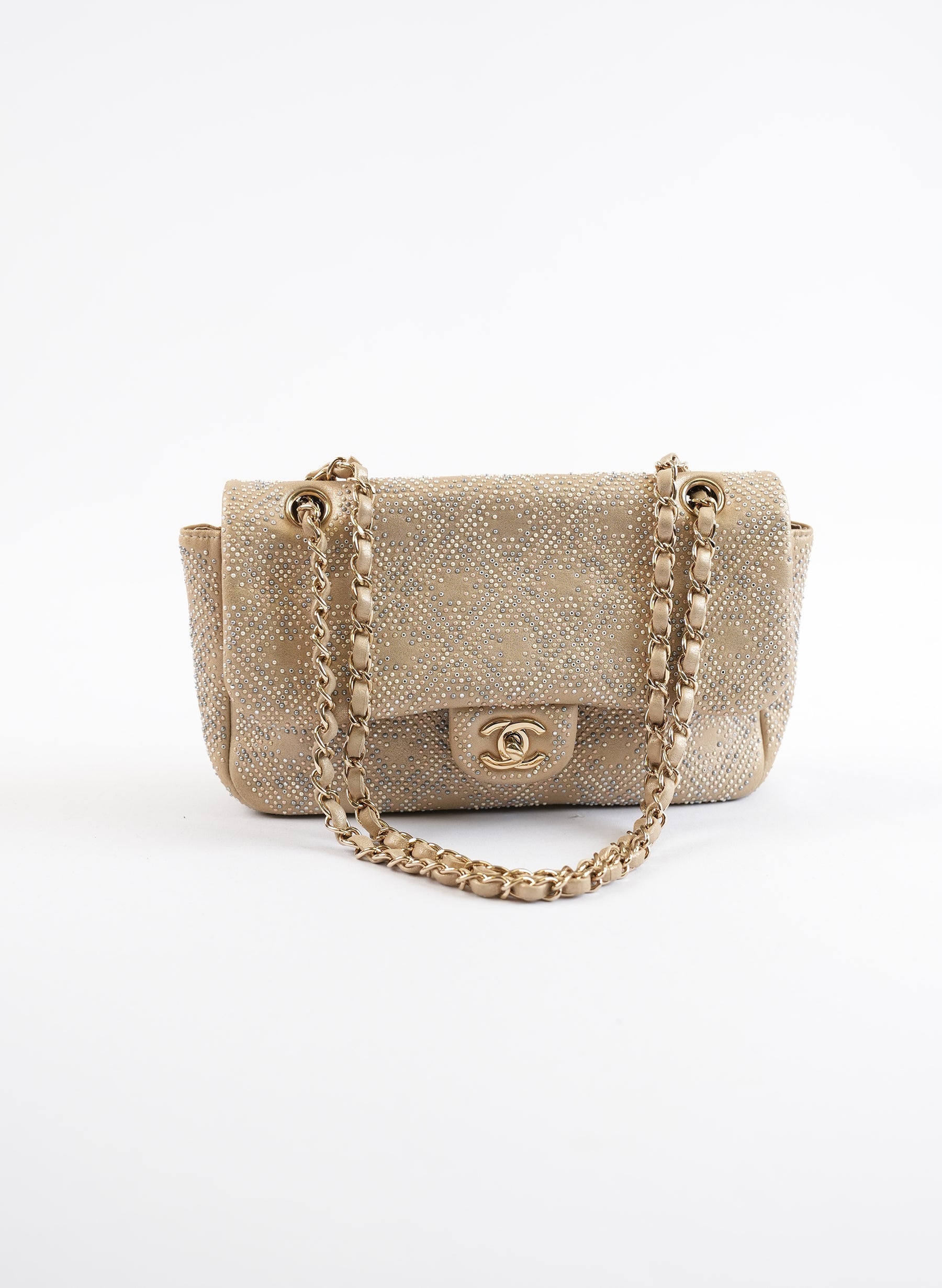 Chanel Beige Iridescent Leather Beaded Classic Single Flap Bag