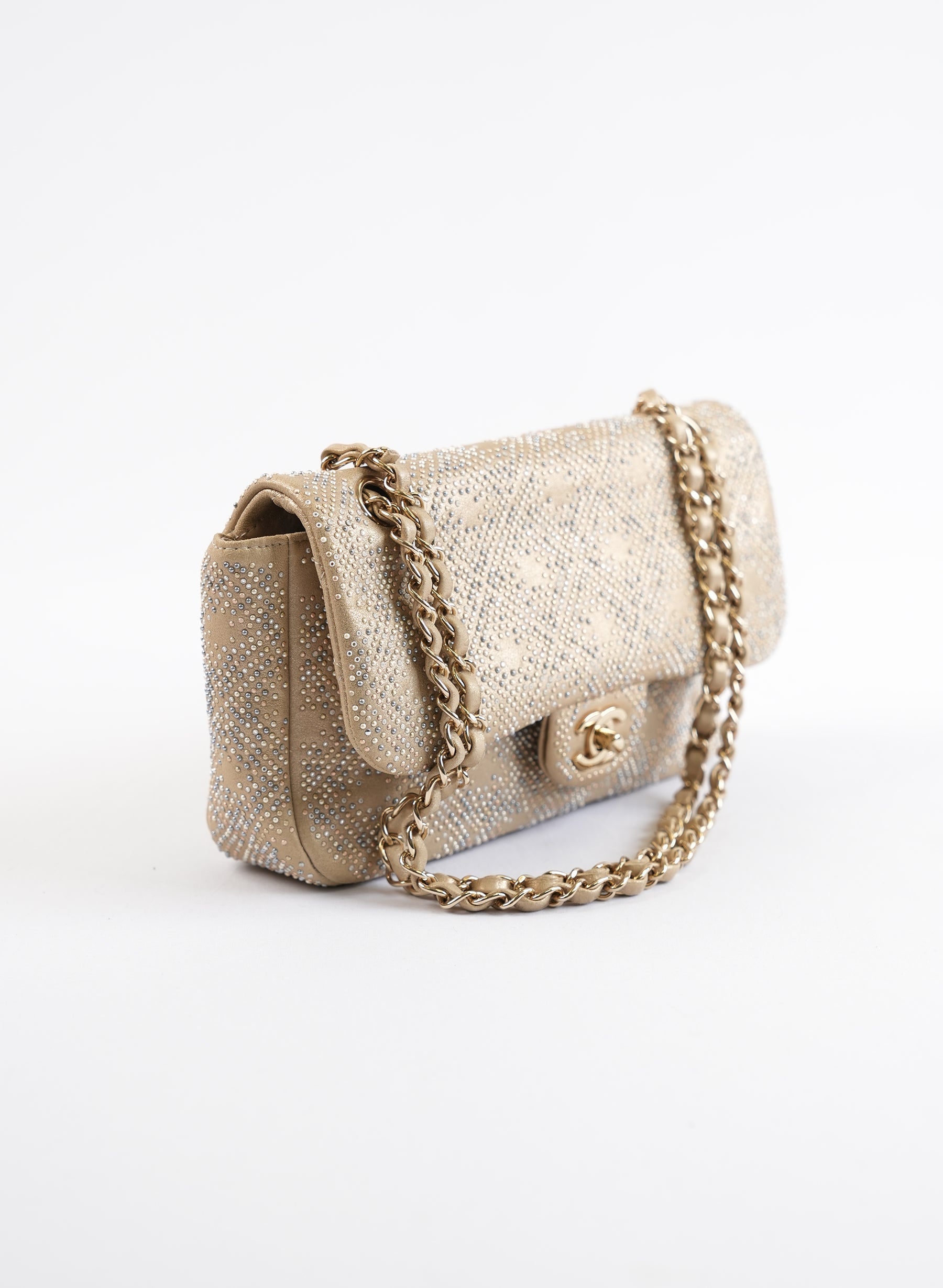 Chanel Beige Iridescent Leather Beaded Classic Single Flap Bag